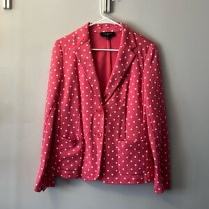Talbots Pink White Polka Dot Single Breast 2 Button Blazer Size M Petite MP